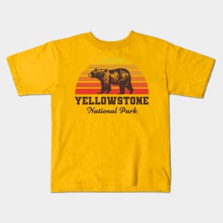 Yellowstone National Park Bear Sunset Yellow Kids T-Shirt